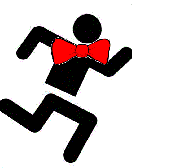 image d'un personnage qui coure avec un noeud papillon rouge
