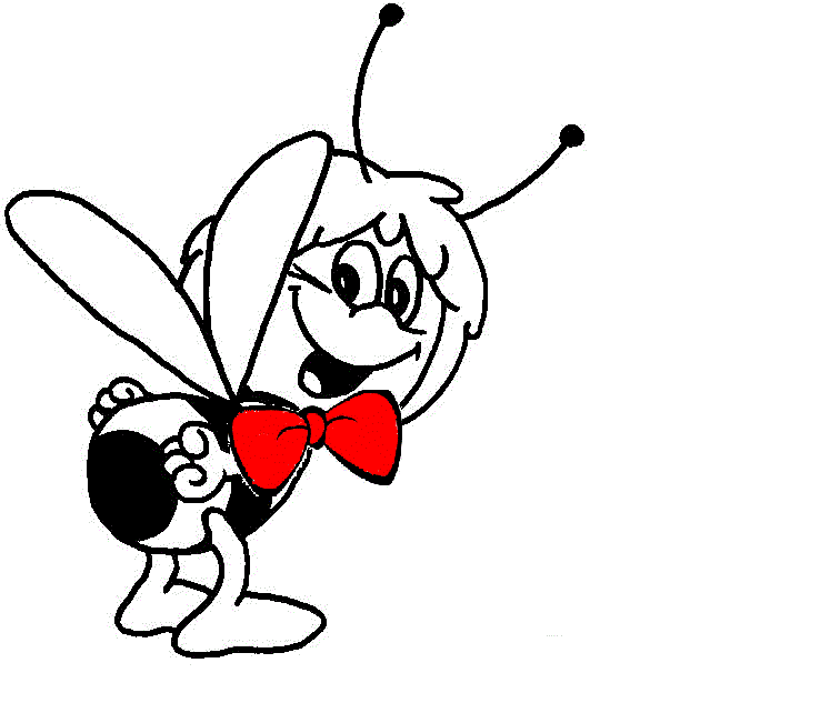 image d'une abeille souriante avec un noeud papillon rouge